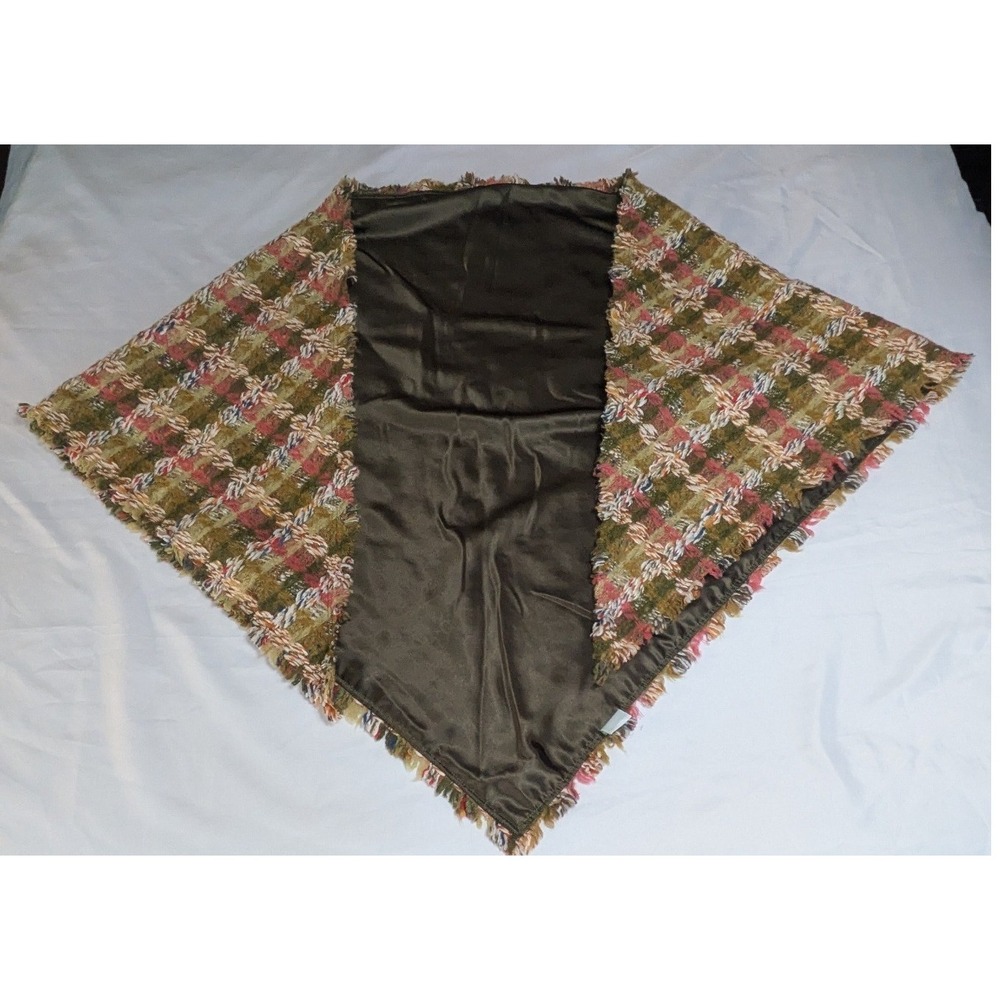 Trunks Square Scarf Women OS Multicolor Excellent Plaid Knit Satin Lined Fringe